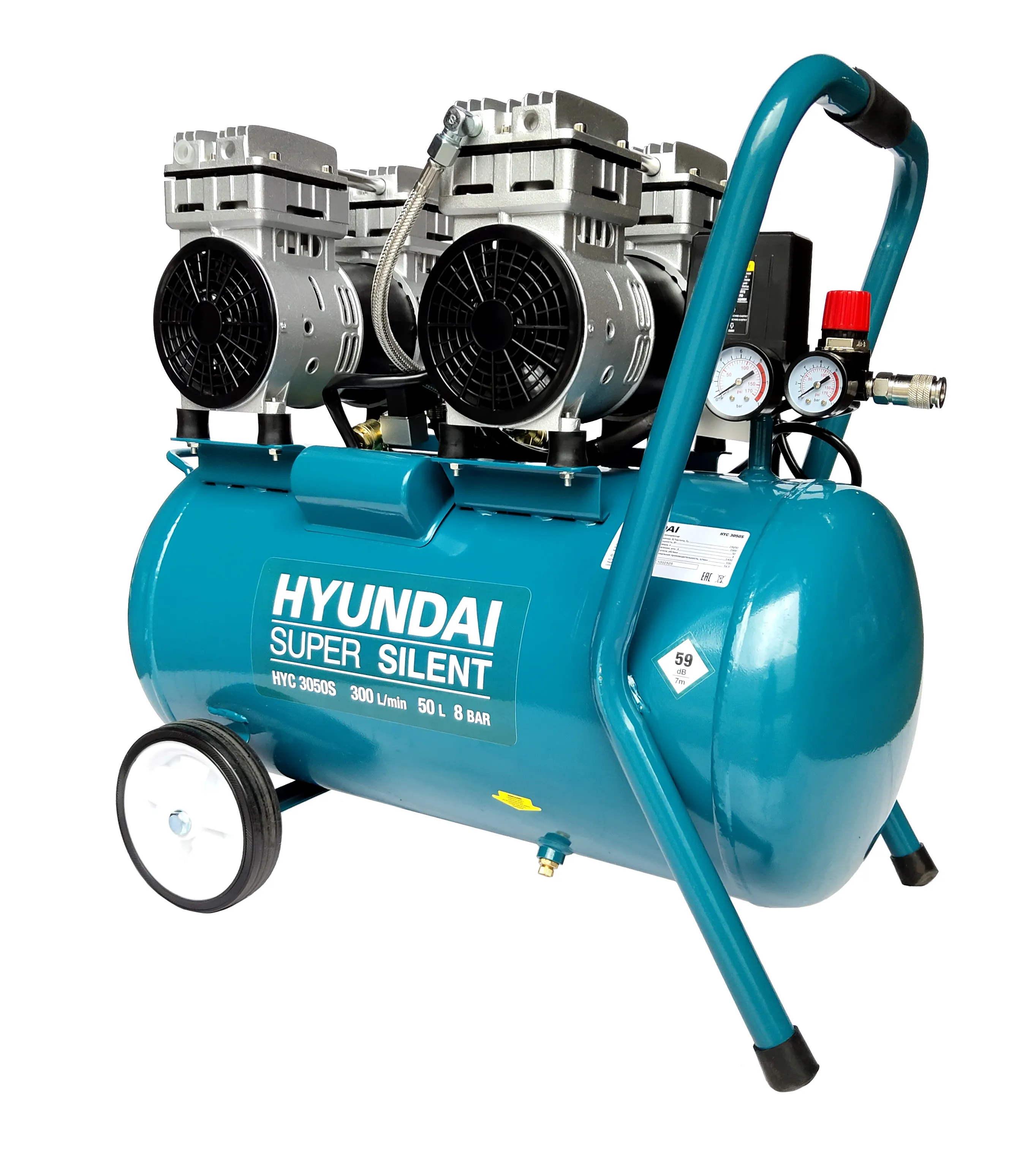 Компрессор HYUNDAI HYC 3050S поршневой, безмасляный, бесшумный.